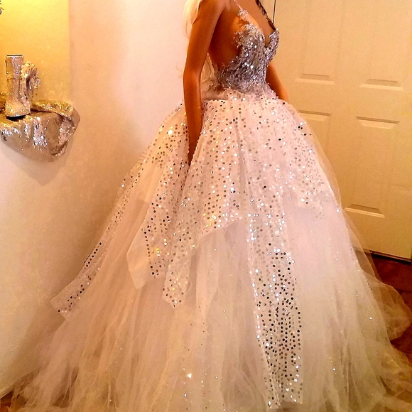 NADIA White Crystal Sequin Tulle Wedding Ballgown Set - Picture 7 of 8